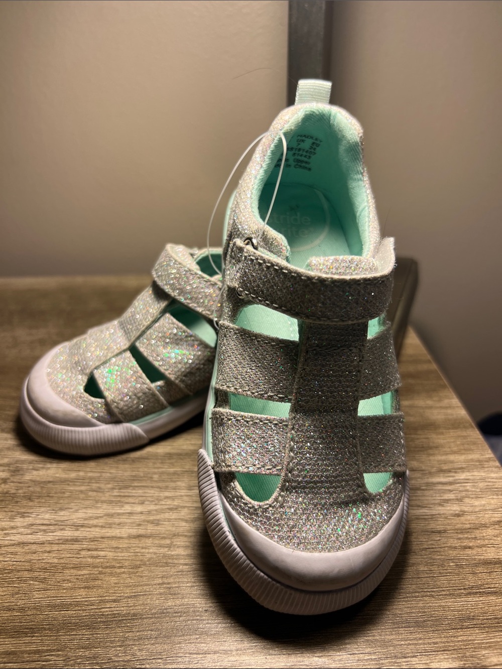 Stride Rite Girls' Glitter Sneakers in Mint and Silver stock (32)